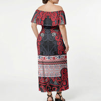 Aotearoa Iwi Te ati Awa Off Shoulder Maxi Dress Maori Wharenui House Tribal Pattern LT9 - Polynesian Pride