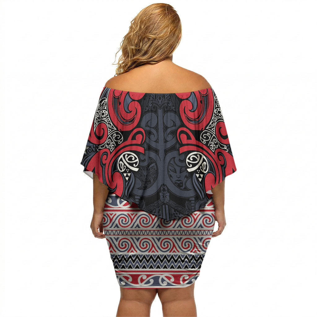 Aotearoa Iwi Te ati Awa Off Shoulder Short Dress Maori Wharenui House Tribal Pattern LT9 - Polynesian Pride
