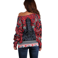 Aotearoa Iwi Te ati Awa Off Shoulder Sweater Maori Wharenui House Tribal Pattern LT9 - Polynesian Pride