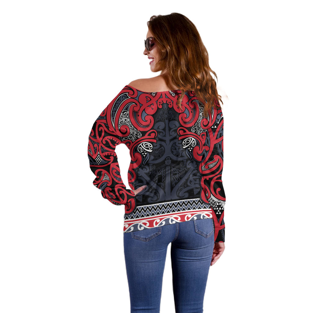 Aotearoa Iwi Te ati Awa Off Shoulder Sweater Maori Wharenui House Tribal Pattern LT9 - Polynesian Pride