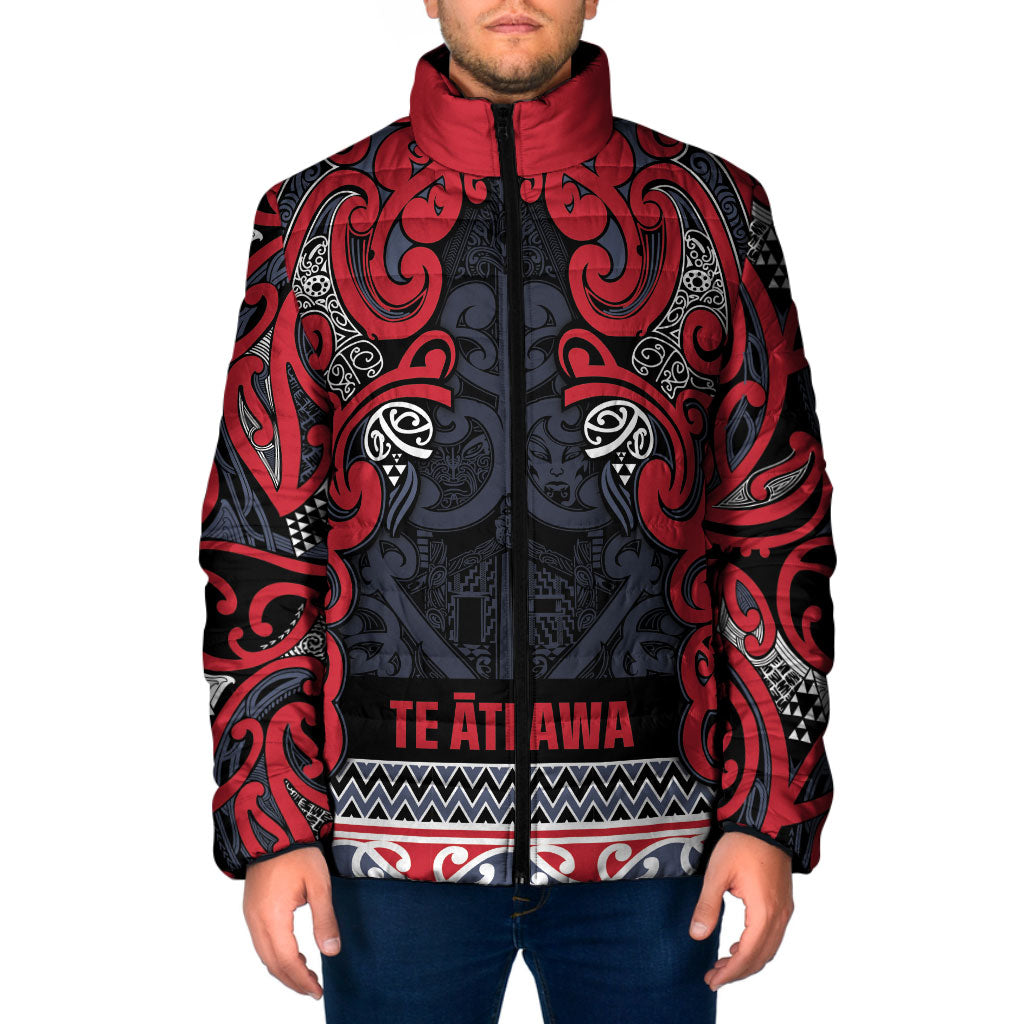 Aotearoa Iwi Te ati Awa Padded Jacket Maori Wharenui House Tribal Pattern LT9 Men Bright Red - Polynesian Pride