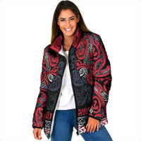 Aotearoa Iwi Te ati Awa Padded Jacket Maori Wharenui House Tribal Pattern LT9 Women Bright Red - Polynesian Pride