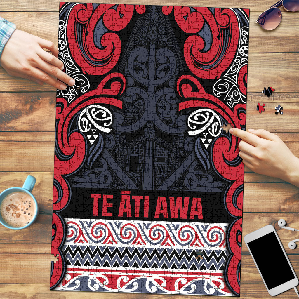 Aotearoa Iwi Te ati Awa Puzzle Maori Wharenui House Tribal Pattern LT9 Bright Red - Polynesian Pride