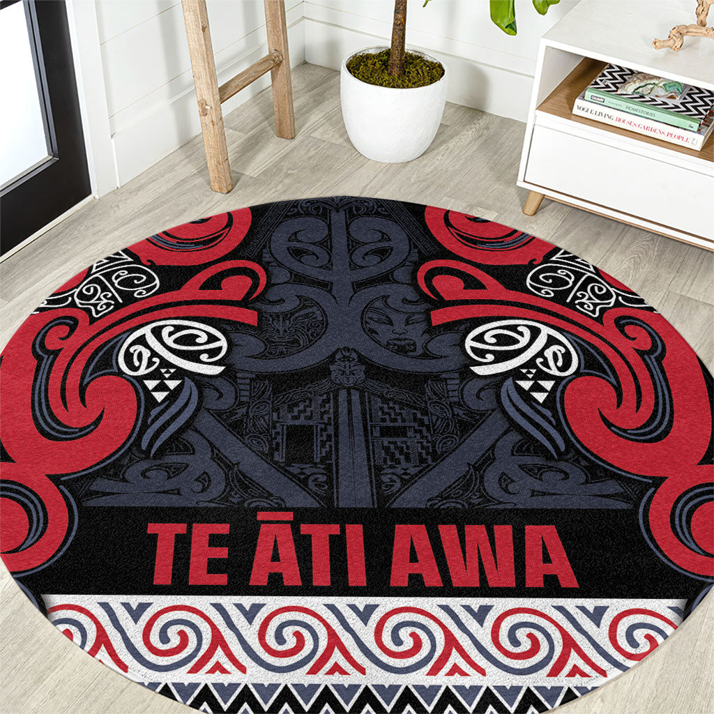 Aotearoa Iwi Te ati Awa Round Carpet Maori Wharenui House Tribal Pattern LT9 Bright Red - Polynesian Pride