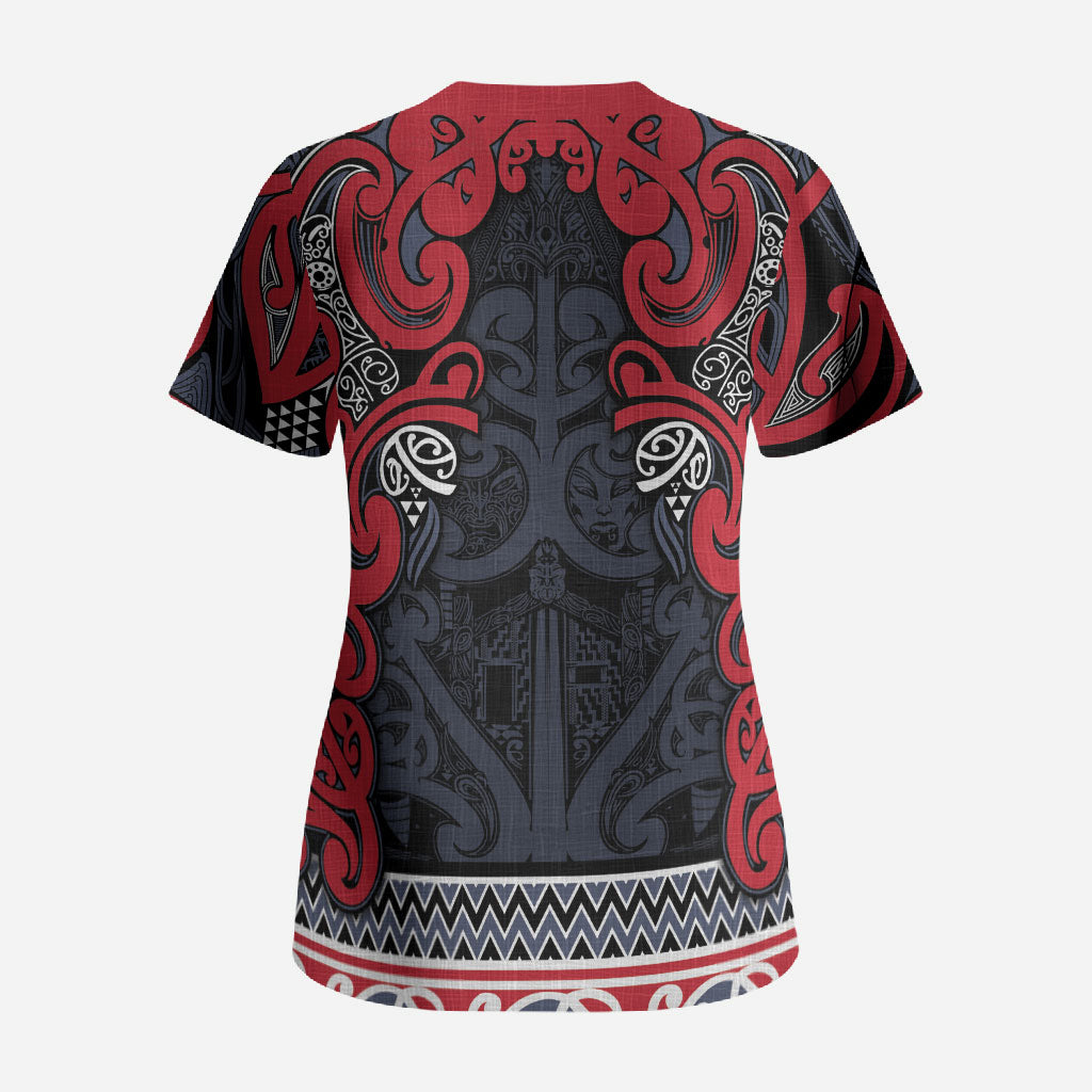 Aotearoa Iwi Te ati Awa Scrub Top Maori Wharenui House Tribal Pattern LT9 - Polynesian Pride
