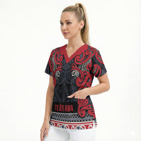 Aotearoa Iwi Te ati Awa Scrub Top Maori Wharenui House Tribal Pattern LT9 - Polynesian Pride