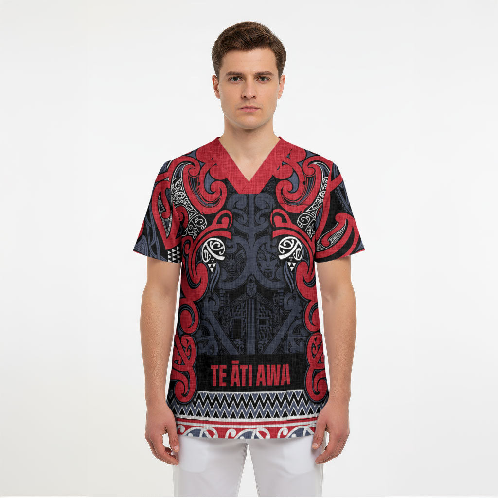 Aotearoa Iwi Te ati Awa Scrub Top Maori Wharenui House Tribal Pattern LT9 - Polynesian Pride