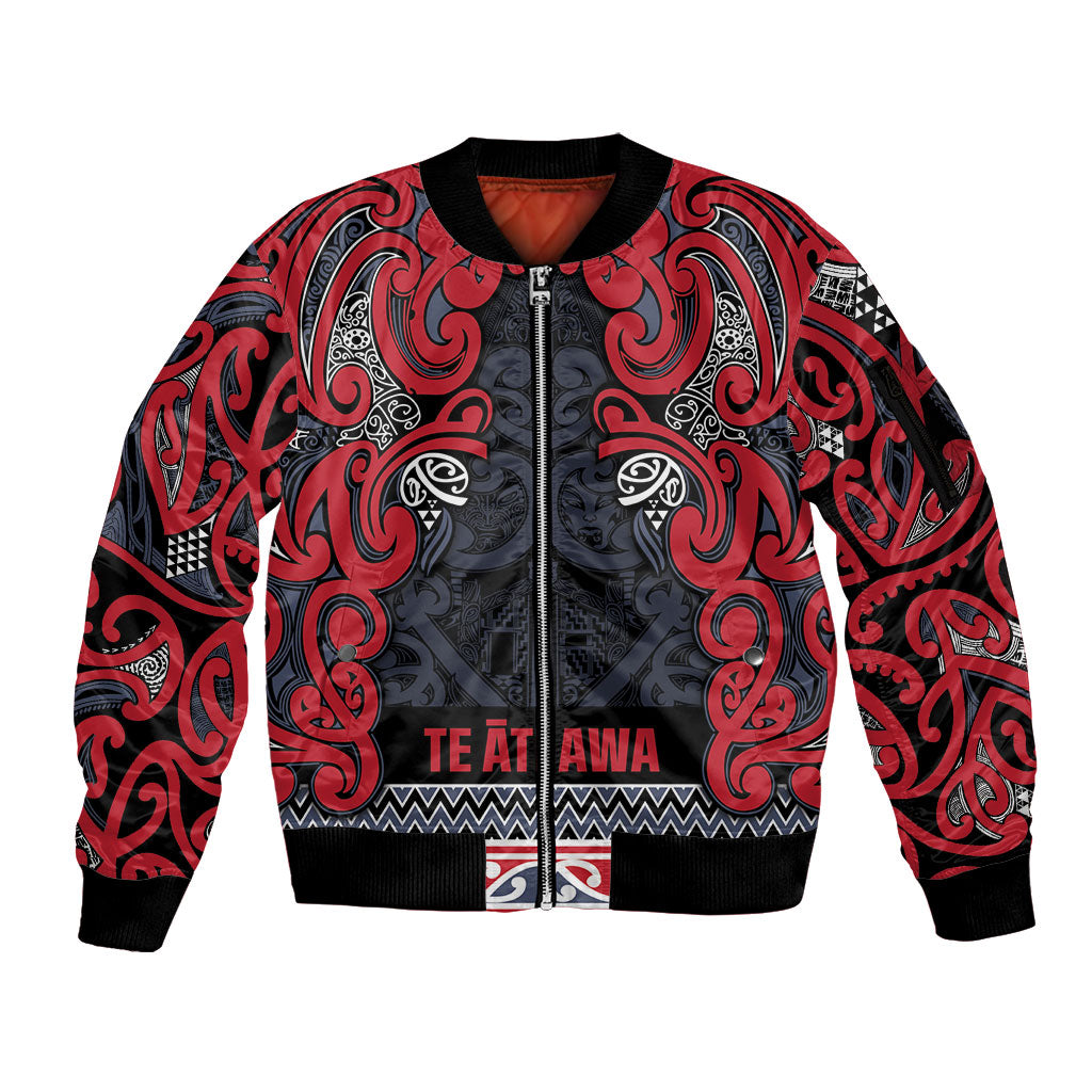 Aotearoa Iwi Te ati Awa Sleeve Zip Bomber Jacket Maori Wharenui House Tribal Pattern LT9 Unisex Bright Red - Polynesian Pride