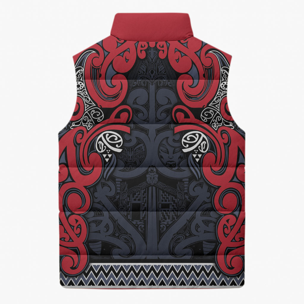 Aotearoa Iwi Te ati Awa Sleeveless Puffer Jacket Maori Wharenui House Tribal Pattern LT9 - Polynesian Pride