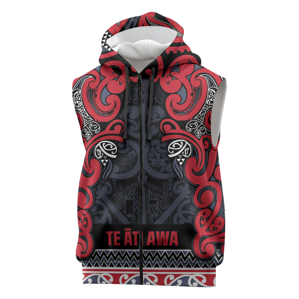 Aotearoa Iwi Te ati Awa Sleeveless Zip Hoodie Maori Wharenui House Tribal Pattern LT9 Bright Red - Polynesian Pride