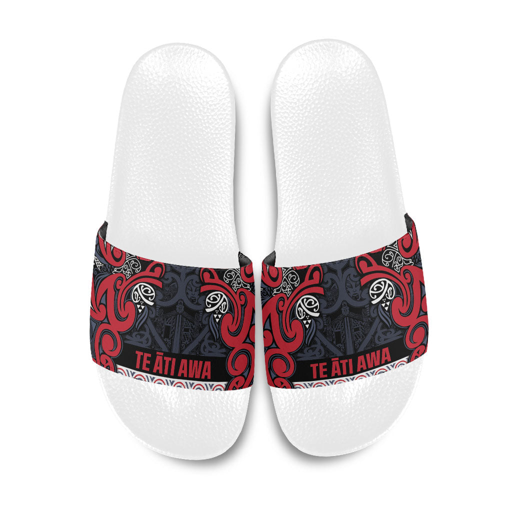Aotearoa Iwi Te ati Awa Slide Sandals Maori Wharenui House Tribal Pattern LT9 Bright Red - Polynesian Pride