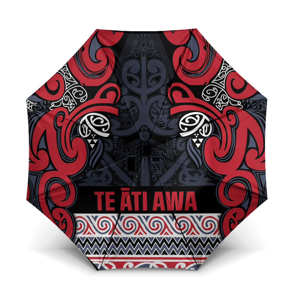 Aotearoa Iwi Te ati Awa Umbrella Maori Wharenui House Tribal Pattern LT9 One Size Folded 11.42 inch Opened Diameter 37.4 inch Bright Red - Polynesian Pride