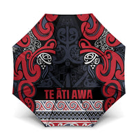 Aotearoa Iwi Te ati Awa Umbrella Maori Wharenui House Tribal Pattern LT9 One Size Folded 11.42 inch Opened Diameter 37.4 inch Bright Red - Polynesian Pride