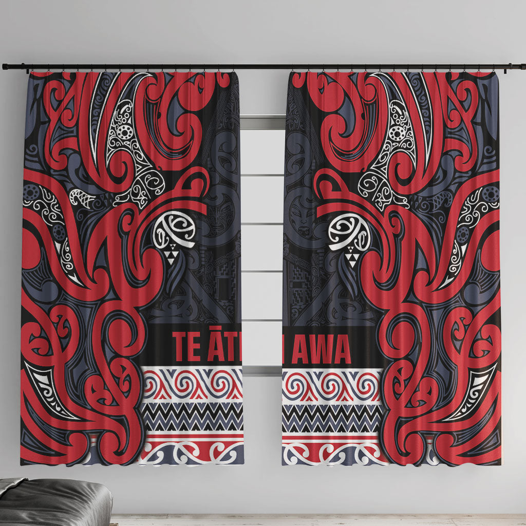 Aotearoa Iwi Te ati Awa Window Curtain Maori Wharenui House Tribal Pattern LT9 With Hooks Bright Red - Polynesian Pride