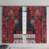Aotearoa Iwi Te ati Awa Window Curtain Maori Wharenui House Tribal Pattern LT9 With Hooks Bright Red - Polynesian Pride