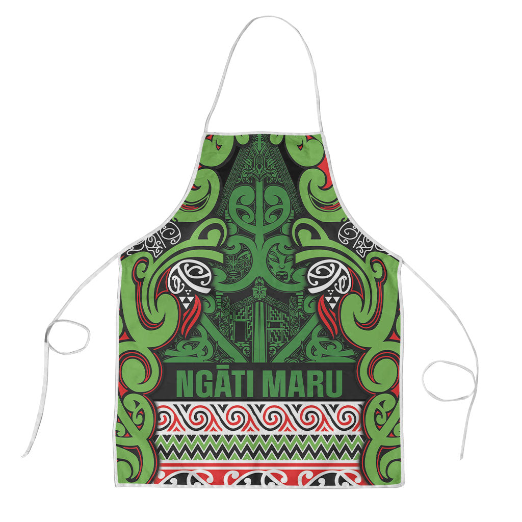 Aotearoa Iwi Ngati Maru Hauraki Apron Maori Wharenui House Tribal Pattern LT9 Green Red - Polynesian Pride