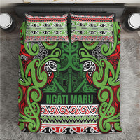 Aotearoa Iwi Ngati Maru Hauraki Bedding Set Maori Wharenui House Tribal Pattern LT9 Green Red - Polynesian Pride