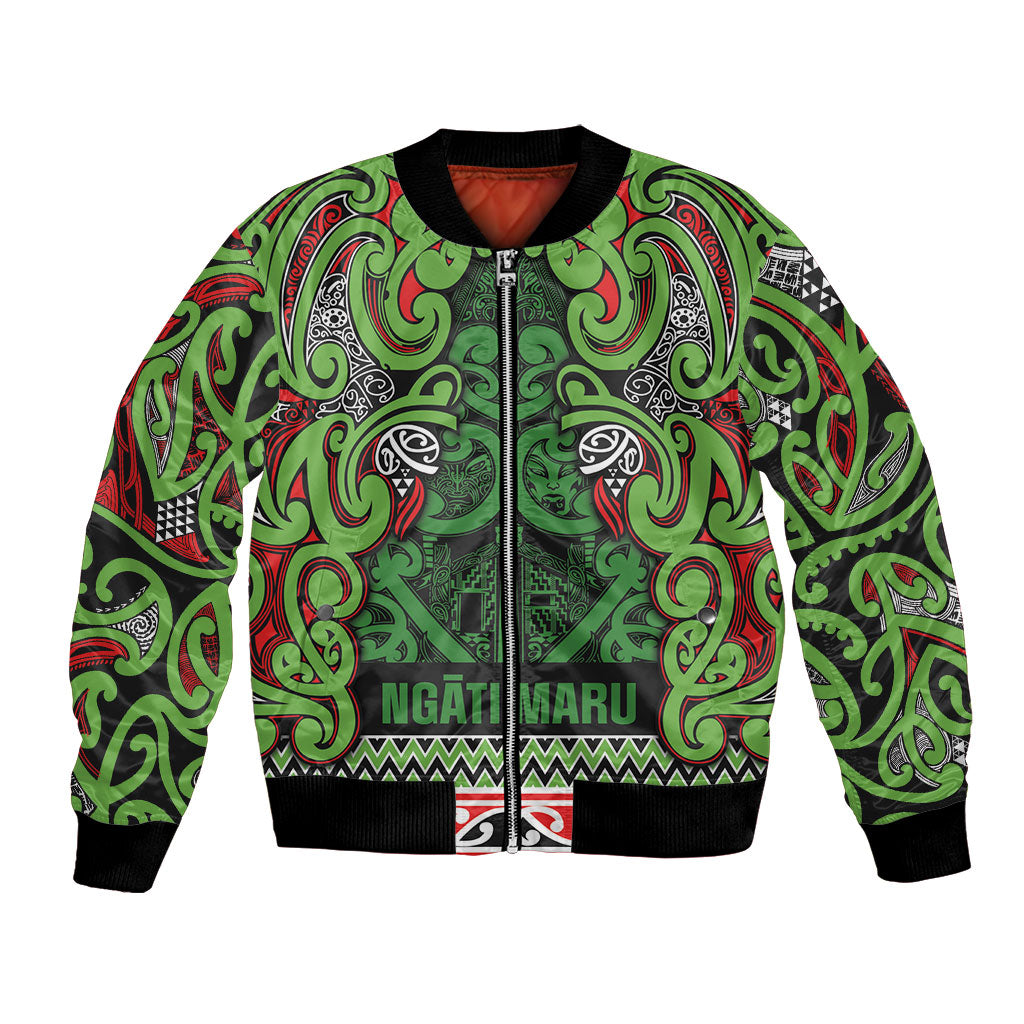 Aotearoa Iwi Ngati Maru Hauraki Bomber Jacket Maori Wharenui House Tribal Pattern LT9 Unisex Green Red - Polynesian Pride