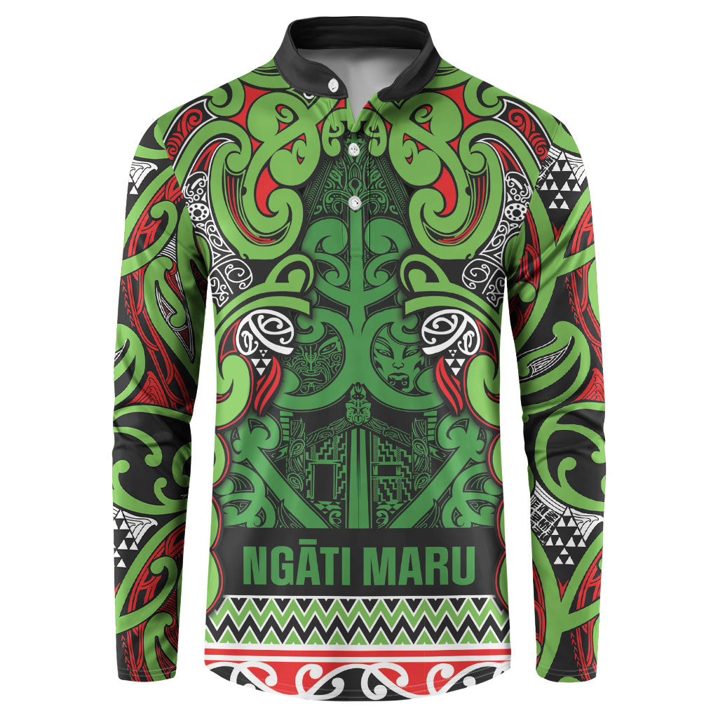 Aotearoa Iwi Ngati Maru Hauraki Button Sweatshirt Maori Wharenui House Tribal Pattern LT9 Green Red - Polynesian Pride