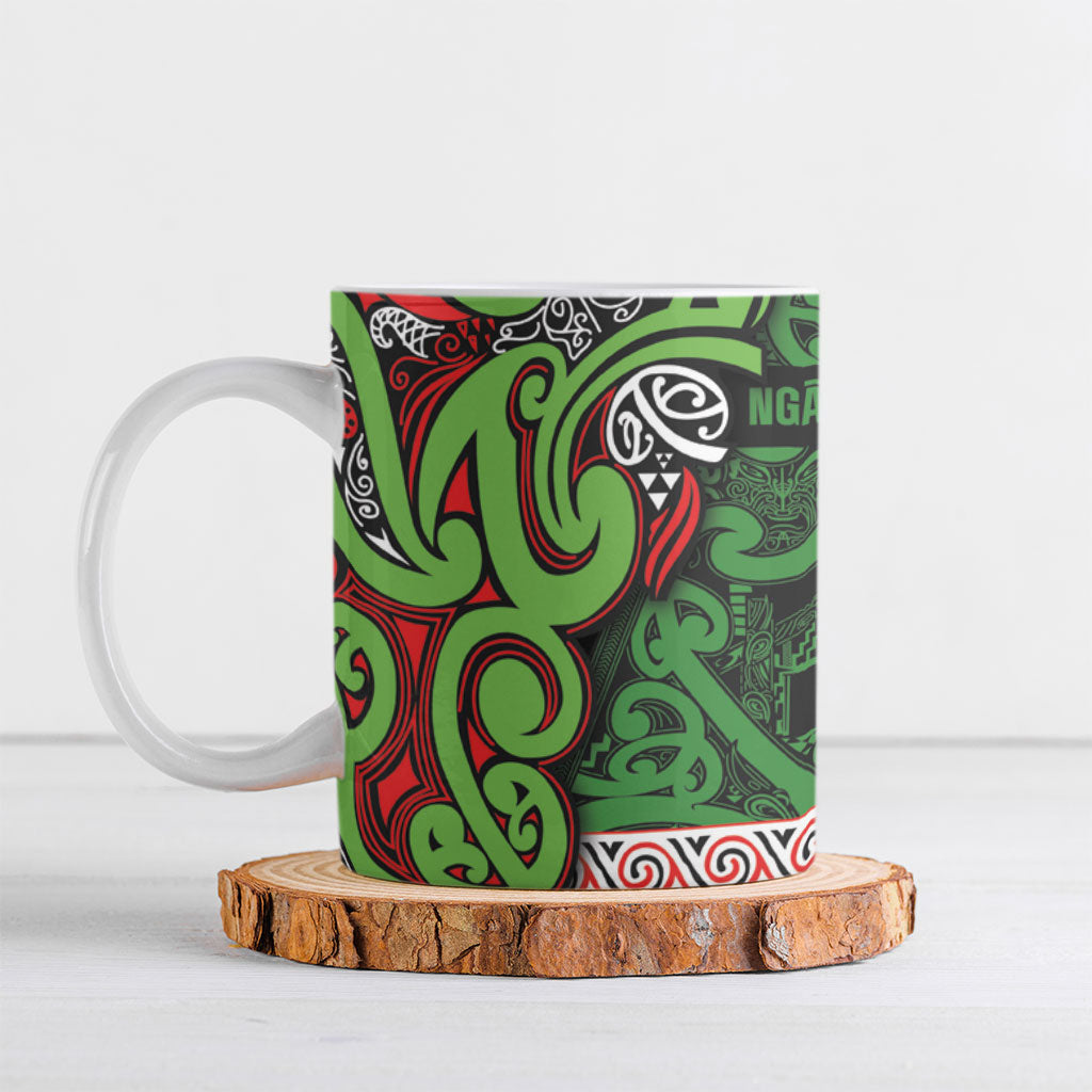 Aotearoa Iwi Ngati Maru Hauraki Ceramic Mug Maori Wharenui House Tribal Pattern LT9 Green Red - Polynesian Pride