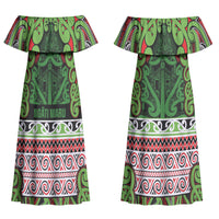 Aotearoa Iwi Ngati Maru Hauraki Couples Matching Off Shoulder Maxi Dress and Long Sleeve Button Shirt Maori Wharenui House Tribal Pattern LT9 - Polynesian Pride