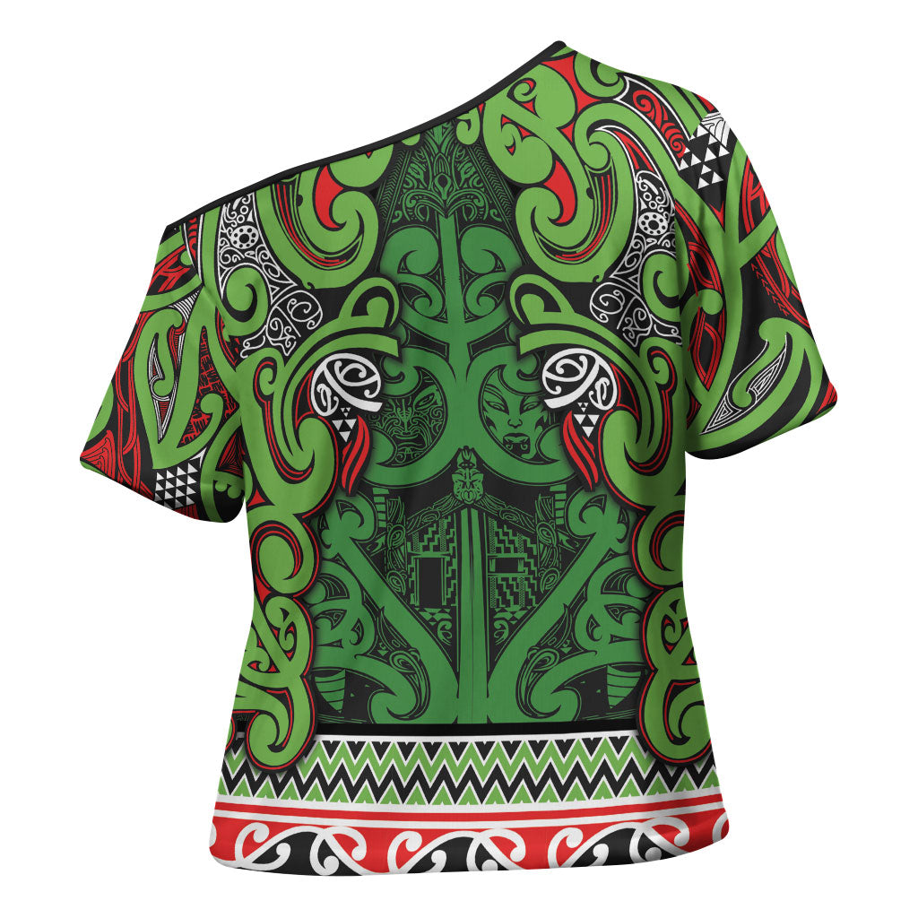 Aotearoa Iwi Ngati Maru Hauraki Cross Shoulder Shirt Maori Wharenui House Tribal Pattern LT9 - Polynesian Pride