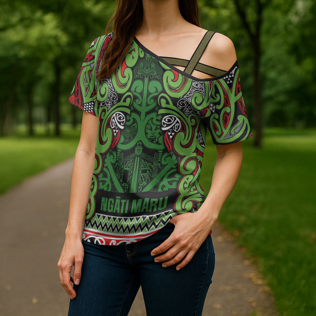 Aotearoa Iwi Ngati Maru Hauraki Cross Shoulder Shirt Maori Wharenui House Tribal Pattern LT9 - Polynesian Pride