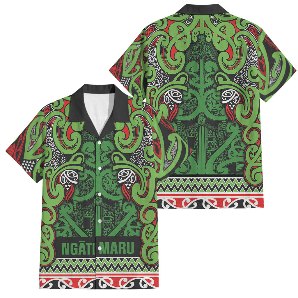 Aotearoa Iwi Ngati Maru Hauraki Family Matching Long Sleeve Bodycon Dress and Hawaiian Shirt Maori Wharenui House Tribal Pattern LT9 Dad's Shirt - Short Sleeve Green Red - Polynesian Pride