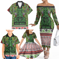 Aotearoa Iwi Ngati Maru Hauraki Family Matching Off The Shoulder Long Sleeve Dress and Hawaiian Shirt Maori Wharenui House Tribal Pattern LT9 - Polynesian Pride