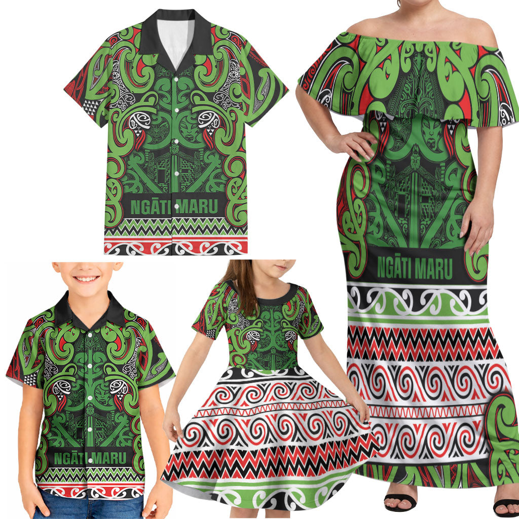 Aotearoa Iwi Ngati Maru Hauraki Family Matching Off Shoulder Maxi Dress and Hawaiian Shirt Maori Wharenui House Tribal Pattern LT9 - Polynesian Pride