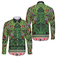 Aotearoa Iwi Ngati Maru Hauraki Family Matching Summer Maxi Dress and Hawaiian Shirt Maori Wharenui House Tribal Pattern LT9 Dad's Shirt - Long Sleeve Green Red - Polynesian Pride
