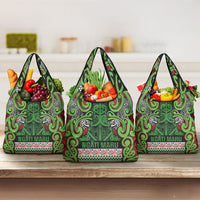 Aotearoa Iwi Ngati Maru Hauraki Grocery Bag Maori Wharenui House Tribal Pattern LT9 3-pack One Size Green Red - Polynesian Pride