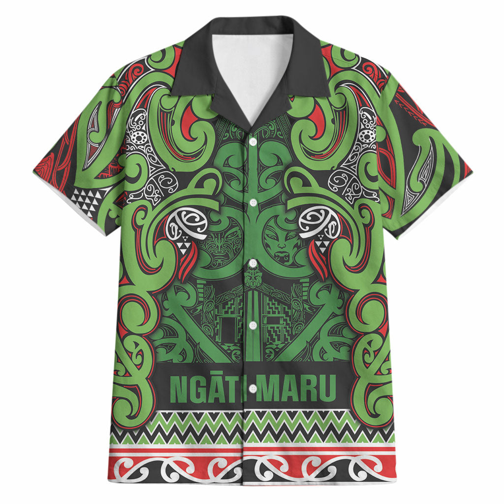 Aotearoa Iwi Ngati Maru Hauraki Hawaiian Shirt Maori Wharenui House Tribal Pattern LT9 Green Red - Polynesian Pride