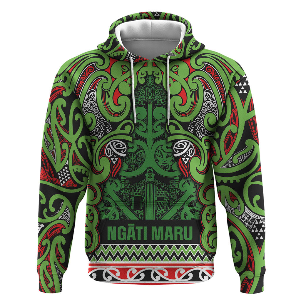 Aotearoa Iwi Ngati Maru Hauraki Hoodie Maori Wharenui House Tribal Pattern LT9 Pullover Hoodie Green Red - Polynesian Pride
