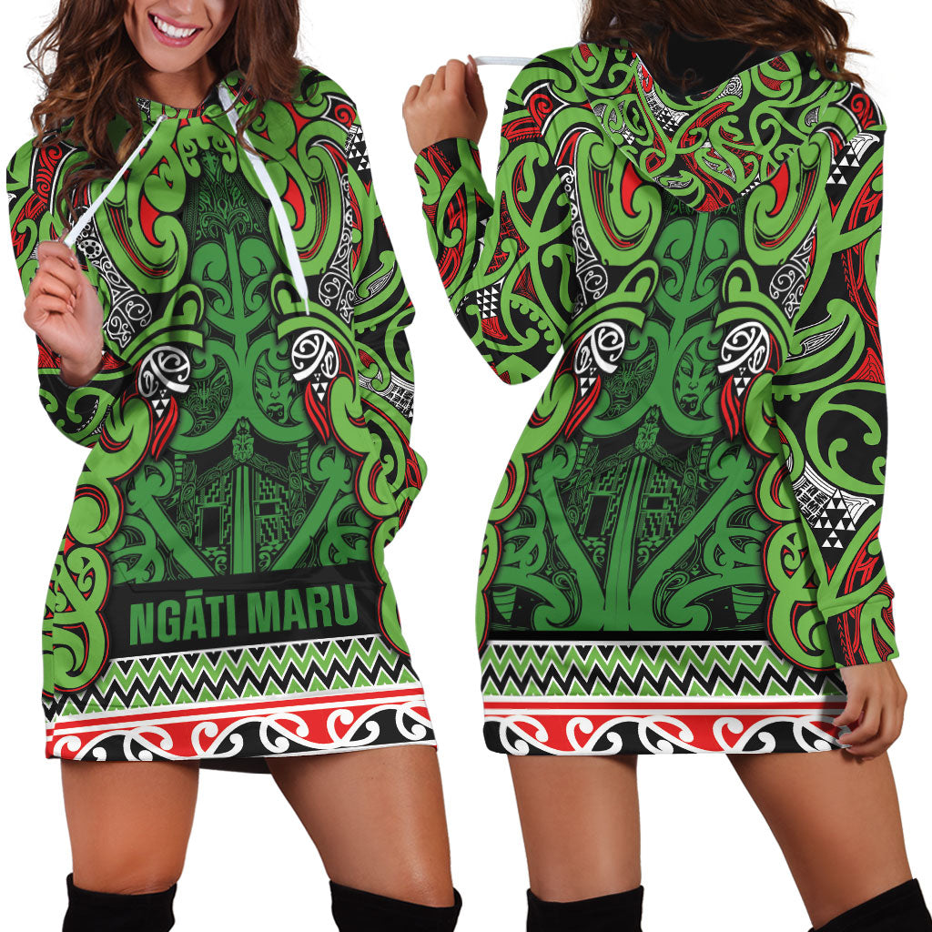 Aotearoa Iwi Ngati Maru Hauraki Hoodie Dress Maori Wharenui House Tribal Pattern LT9 - Polynesian Pride