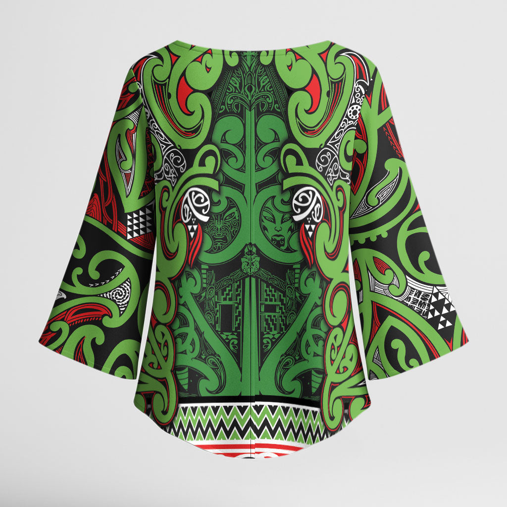 Aotearoa Iwi Ngati Maru Hauraki Kimono Sleeve Blouse Maori Wharenui House Tribal Pattern LT9 - Polynesian Pride