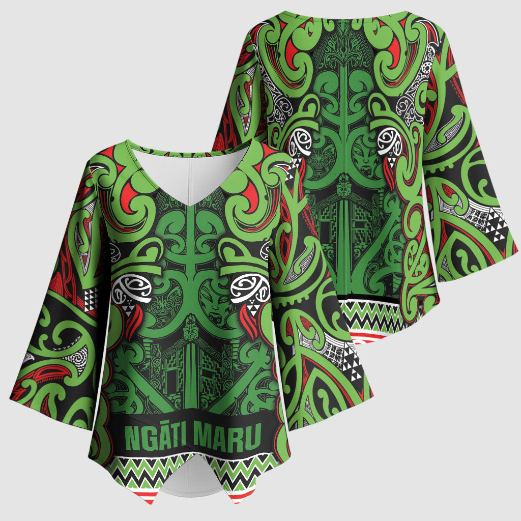 Aotearoa Iwi Ngati Maru Hauraki Kimono Sleeve Blouse Maori Wharenui House Tribal Pattern LT9 - Polynesian Pride