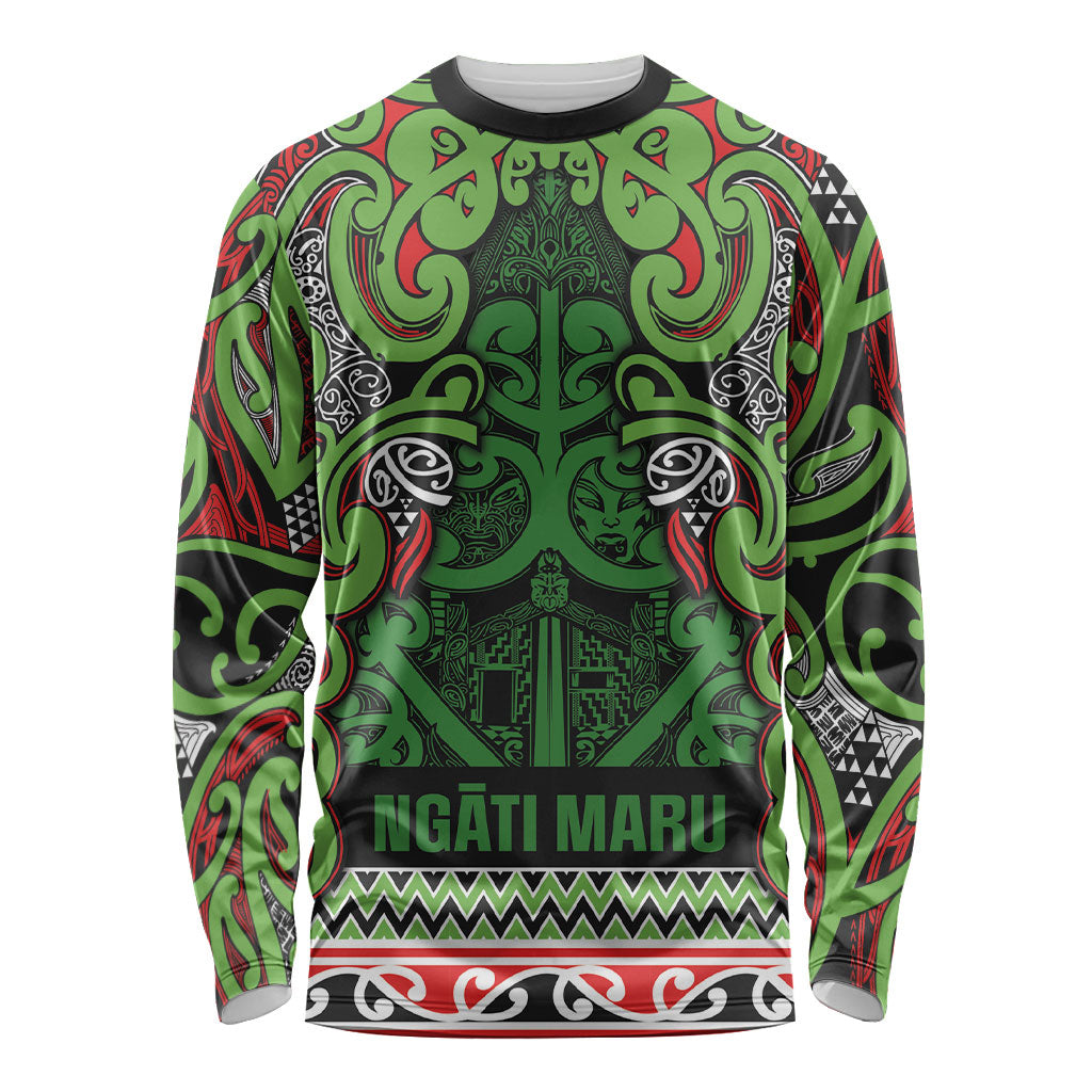 Aotearoa Iwi Ngati Maru Hauraki Long Sleeve Shirt Maori Wharenui House Tribal Pattern LT9 Unisex Green Red - Polynesian Pride