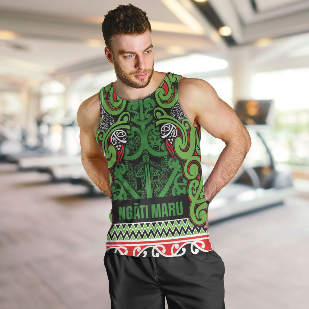 Aotearoa Iwi Ngati Maru Hauraki Men Tank Top Maori Wharenui House Tribal Pattern LT9 Green Red - Polynesian Pride