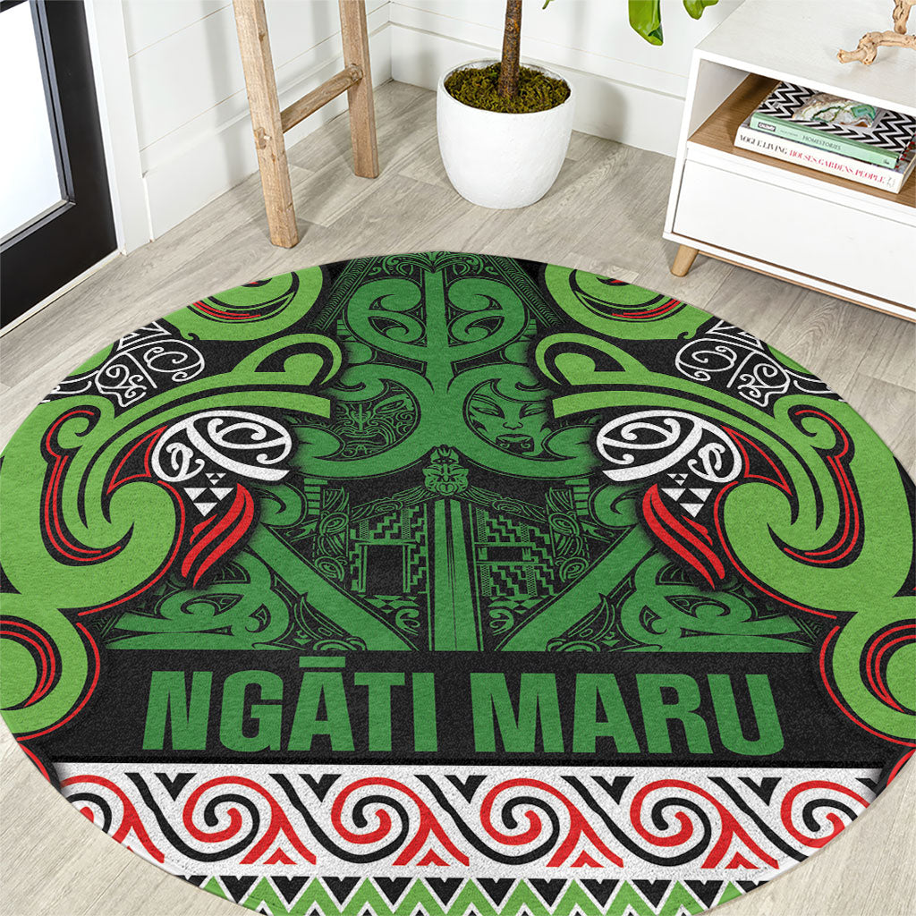 Aotearoa Iwi Ngati Maru Hauraki Round Carpet Maori Wharenui House Tribal Pattern LT9 Green Red - Polynesian Pride