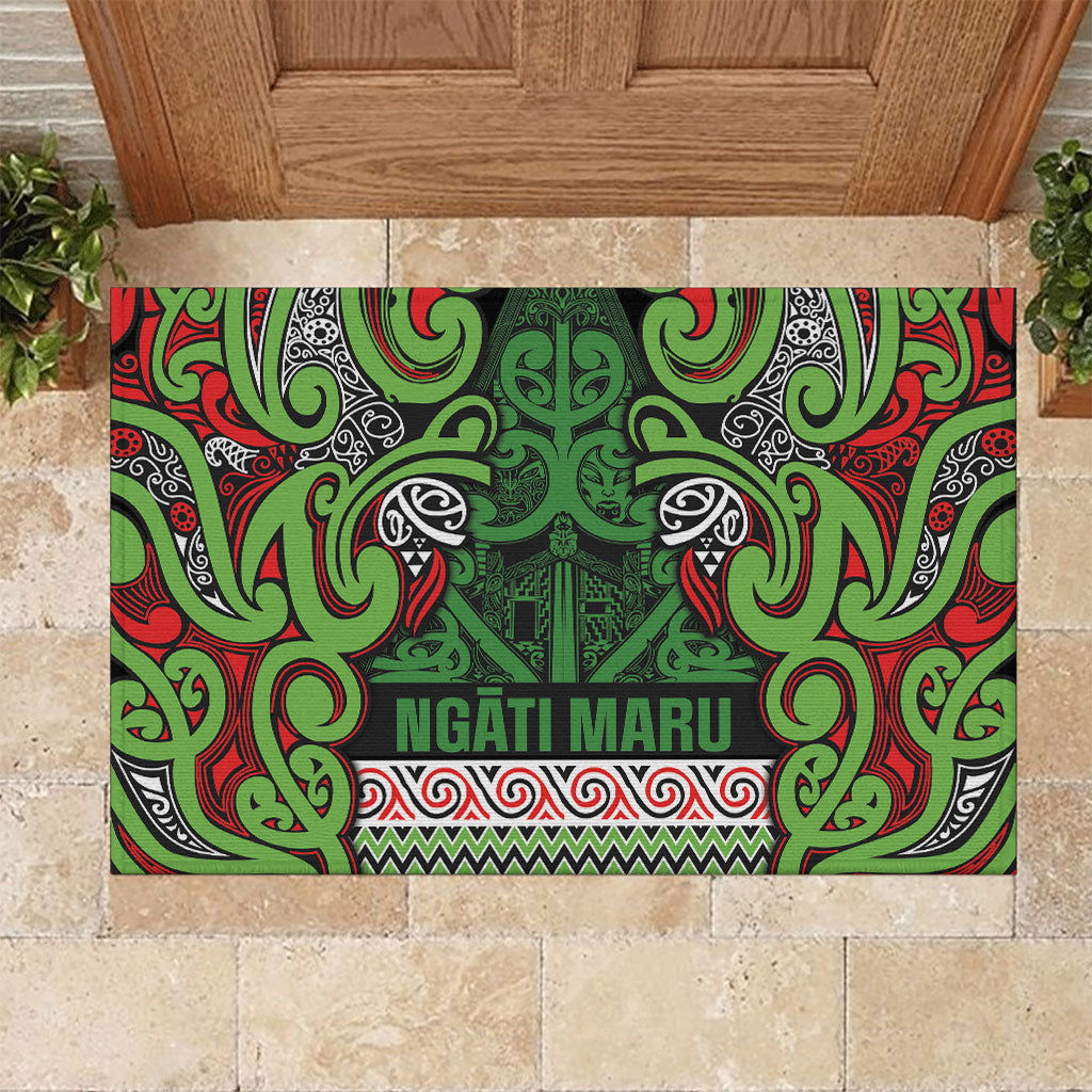 Aotearoa Iwi Ngati Maru Hauraki Rubber Doormat Maori Wharenui House Tribal Pattern LT9 Green Red - Polynesian Pride