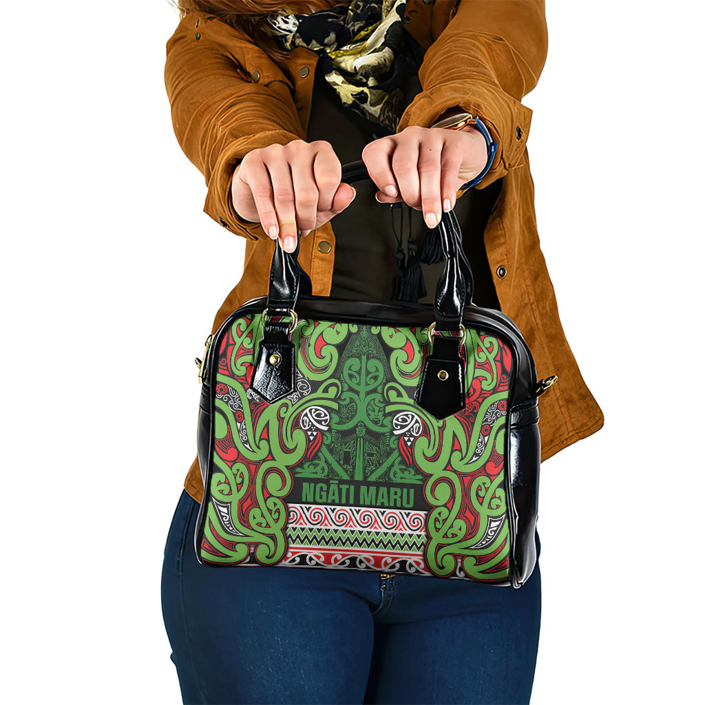Aotearoa Iwi Ngati Maru Hauraki Shoulder Handbag Maori Wharenui House Tribal Pattern LT9 One Size Green Red - Polynesian Pride