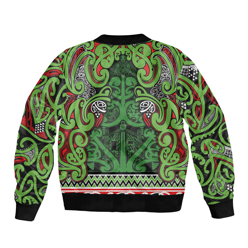 Aotearoa Iwi Ngati Maru Hauraki Sleeve Zip Bomber Jacket Maori Wharenui House Tribal Pattern LT9 - Polynesian Pride