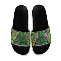 Aotearoa Iwi Ngati Maru Hauraki Slide Sandals Maori Wharenui House Tribal Pattern LT9 Green Red - Polynesian Pride
