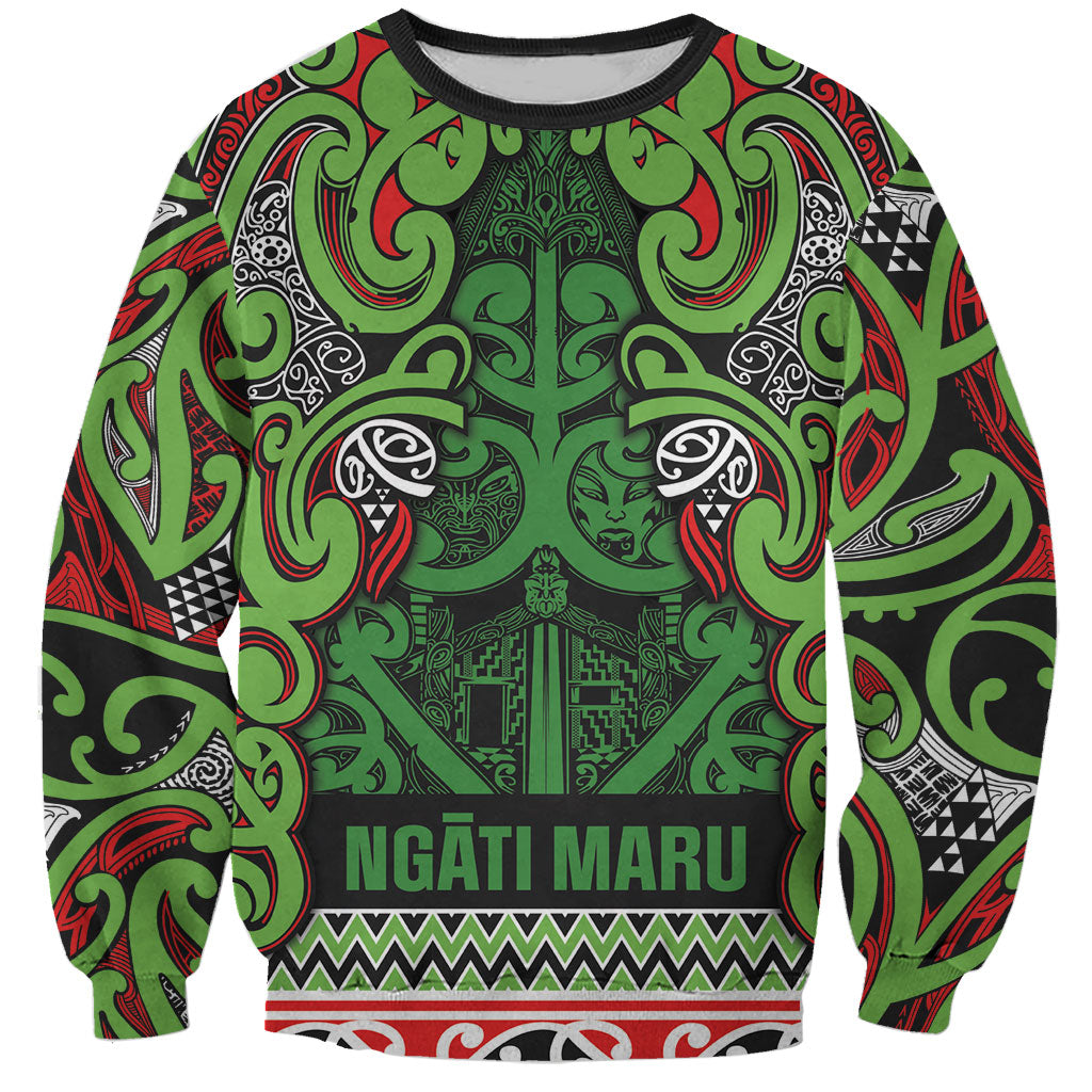 Aotearoa Iwi Ngati Maru Hauraki Sweatshirt Maori Wharenui House Tribal Pattern LT9 Unisex Green Red - Polynesian Pride