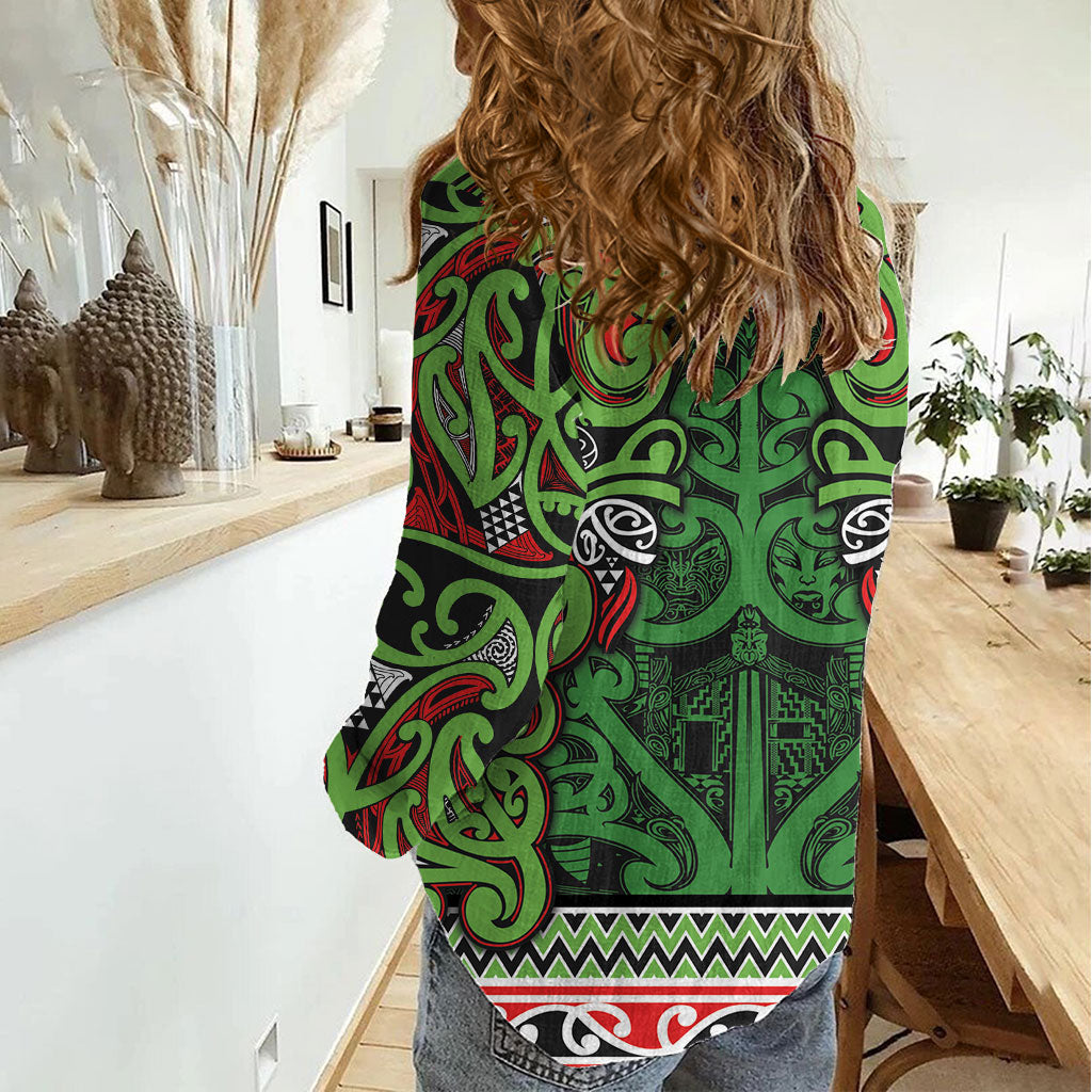 Aotearoa Iwi Ngati Maru Hauraki Women Casual Shirt Maori Wharenui House Tribal Pattern LT9 - Polynesian Pride