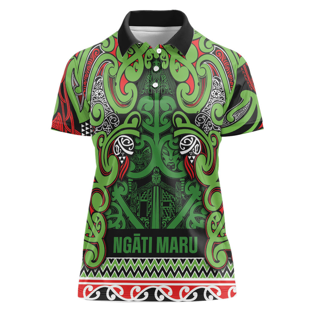 Aotearoa Iwi Ngati Maru Hauraki Women Polo Shirt Maori Wharenui House Tribal Pattern LT9 Female Green Red - Polynesian Pride