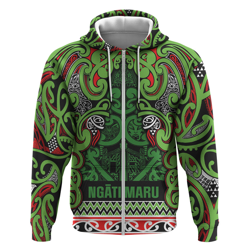 Aotearoa Iwi Ngati Maru Hauraki Zip Hoodie Maori Wharenui House Tribal Pattern LT9 Zip Hoodie Green Red - Polynesian Pride