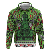 Aotearoa Iwi Ngati Maru Hauraki Zip Hoodie Maori Wharenui House Tribal Pattern LT9 Pullover Hoodie Green Red - Polynesian Pride
