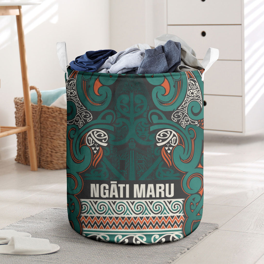 Aotearoa Iwi Ngāti Maru Taranaki Laundry Basket Maori Wharenui House Tribal Pattern LT9 Deep Teal - Polynesian Pride